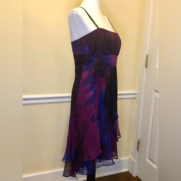 LAUNDRY SHELLI SEGAL Purple Silk Dress With Gentle Darting & Layers Sz 10 NWT - Picture 2 of 13